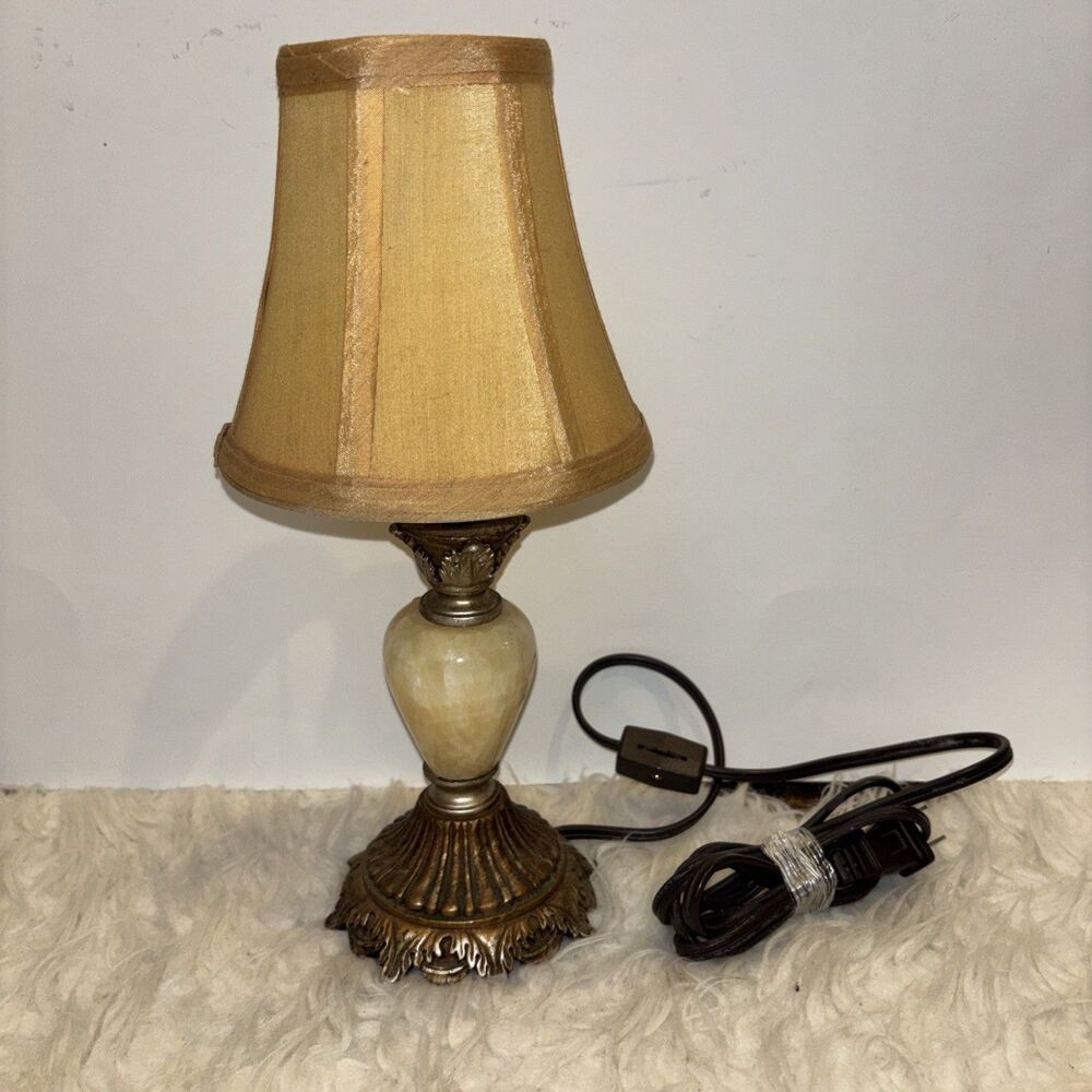 Ornate Neoclassical Table Lamp - Faux Alabaster & Bronze Finish - Working